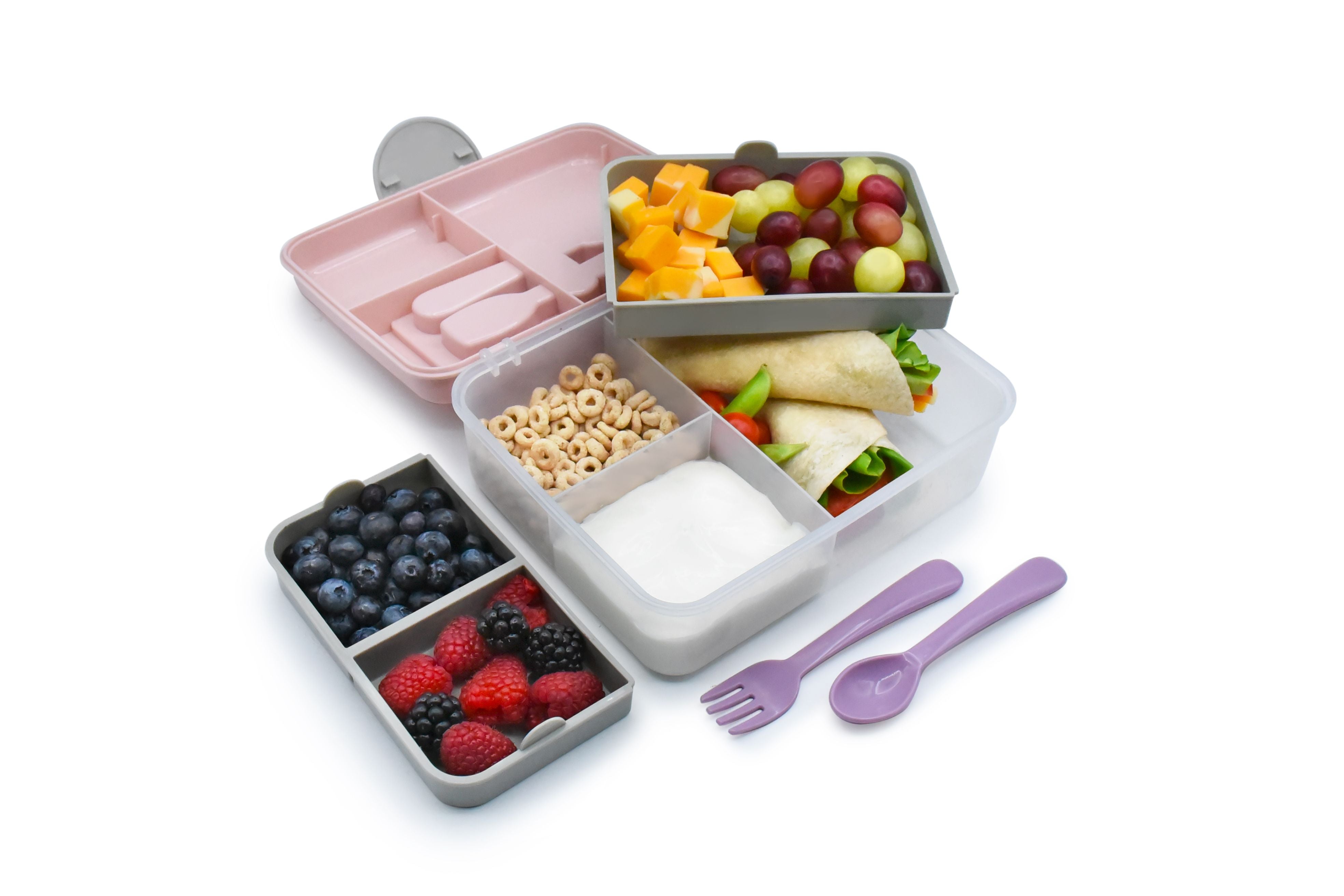 Melii 2 Tier Bento Box - Pink & Grey