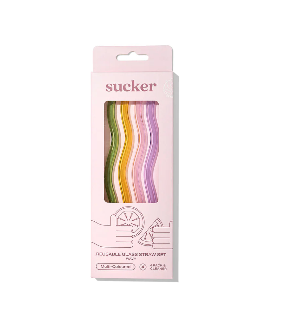 Sucker NZ - Wavy Reusable Glass Straws